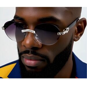 Men‎ Sunglasses Silver Frame Black Lens Sophisticated Street Trendy Style UV400